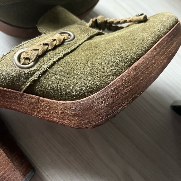 Vintage Nike G Series Olive Green Suede slip on slide Heel boho artsy Mule Sz 8B - Picture 12 of 15